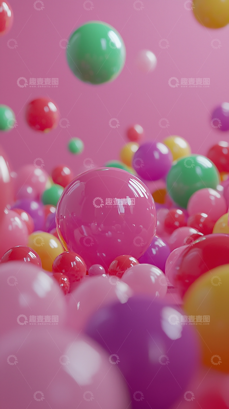 高清大图下载【趣麦麦图】粉色背景彩色球体