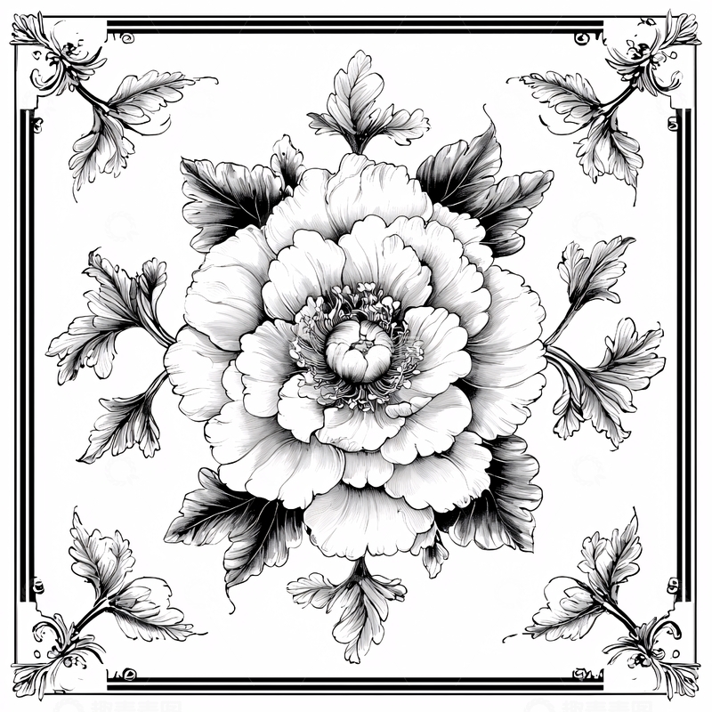 高清大图下载【趣麦麦图】黑白花卉素描