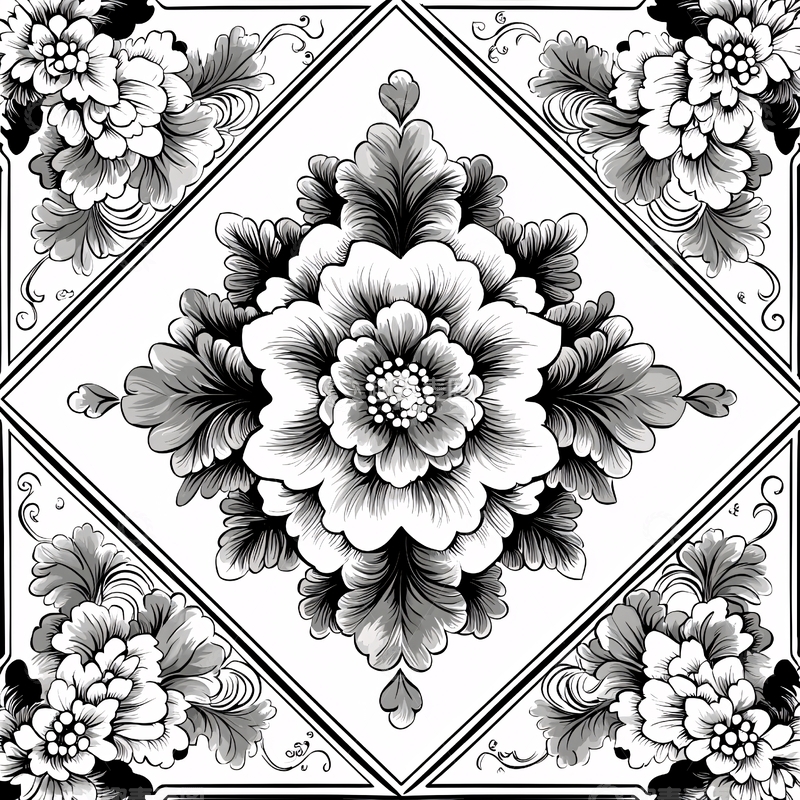 高清大图下载【趣麦麦图】精致的黑白花卉图案