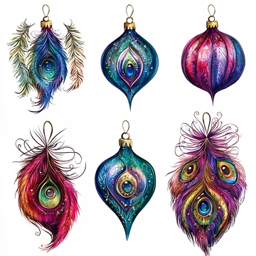 孔雀羽毛圣诞球装饰