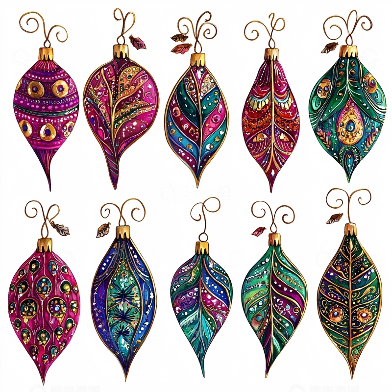 高清大图下载【趣麦麦图】手绘叶子圣诞树装饰