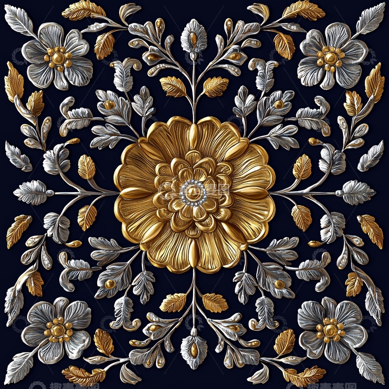 高清大图下载【趣麦麦图】金色银色花卉图案