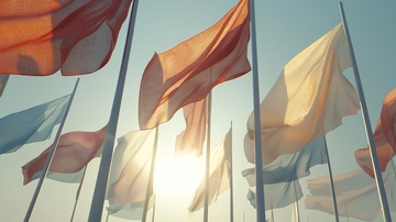 旗帜在阳光下飘扬