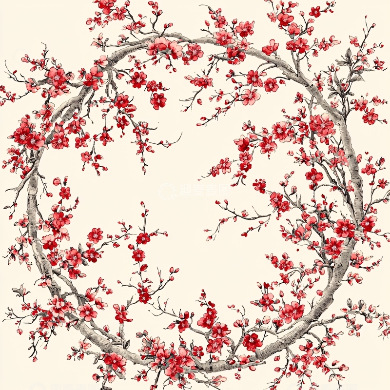 高清大图下载【趣麦麦图】红色花朵环绕树枝