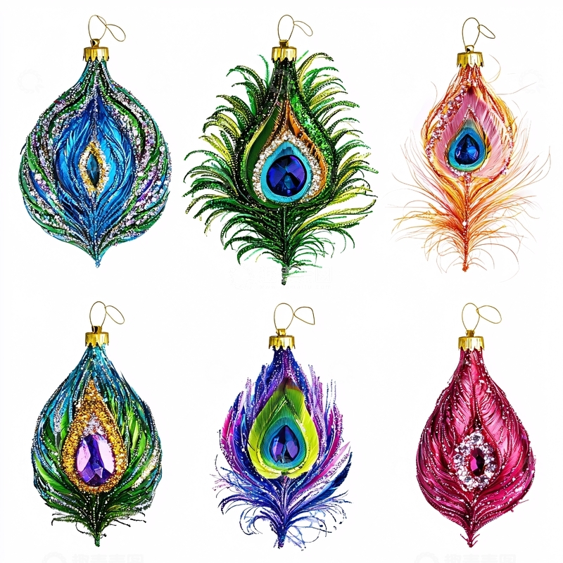 高清大图下载【趣麦麦图】孔雀羽毛圣诞树挂饰