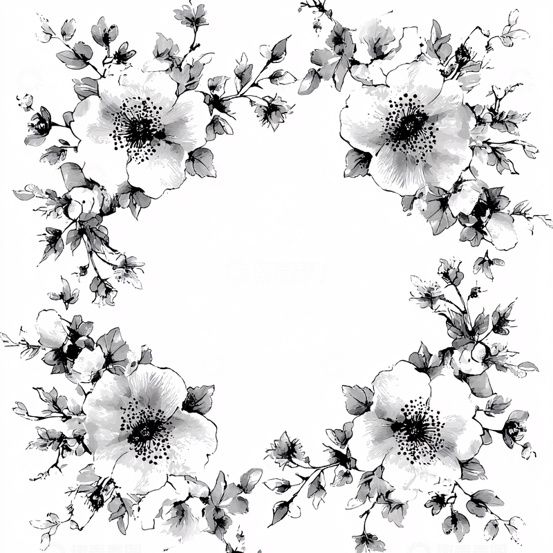 高清大图下载【趣麦麦图】花朵组成的圆形边框