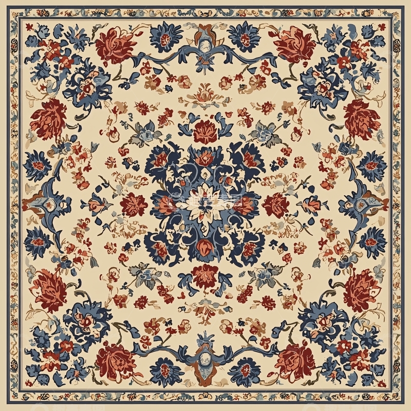 高清大图下载【趣麦麦图】精致复古花卉图案地毯