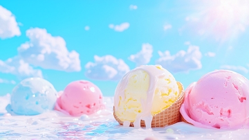 冰淇淋融化天空背景
