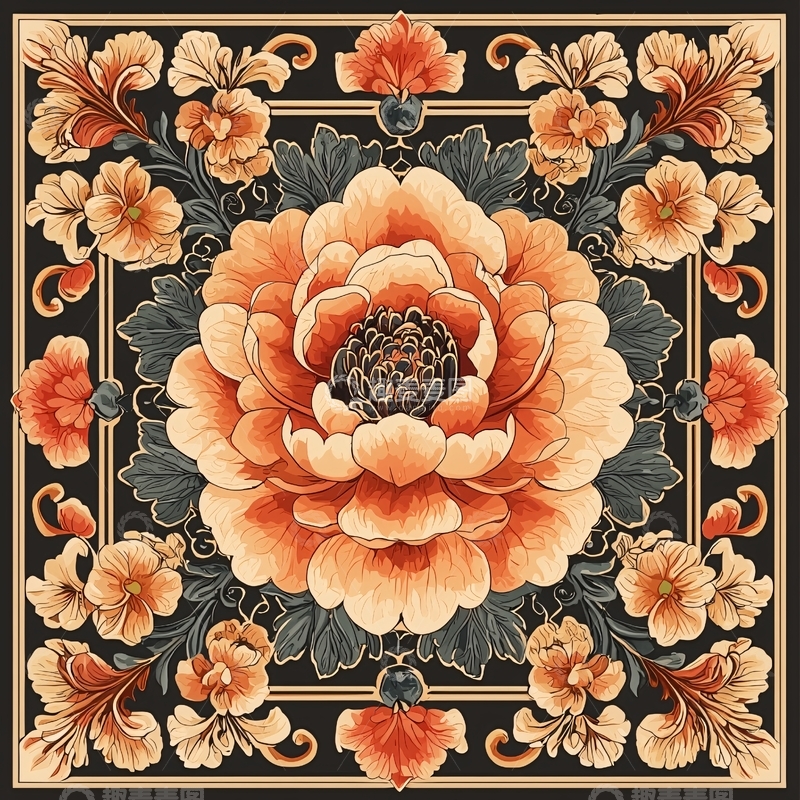 高清大图下载【趣麦麦图】暗黑系牡丹花纹图案