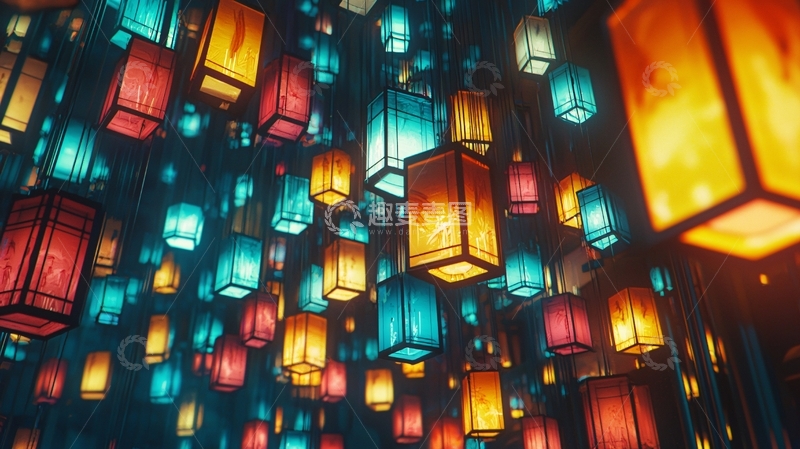 高清大图下载【趣麦麦图】彩色灯笼悬挂空中
