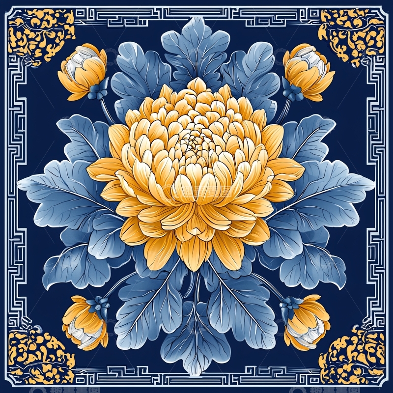 高清大图下载【趣麦麦图】传统装饰风格菊花花卉图案