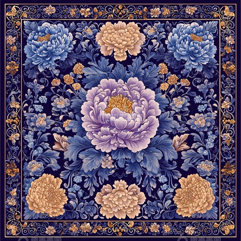 高清大图下载【趣麦麦图】花团锦簇的复古丝巾