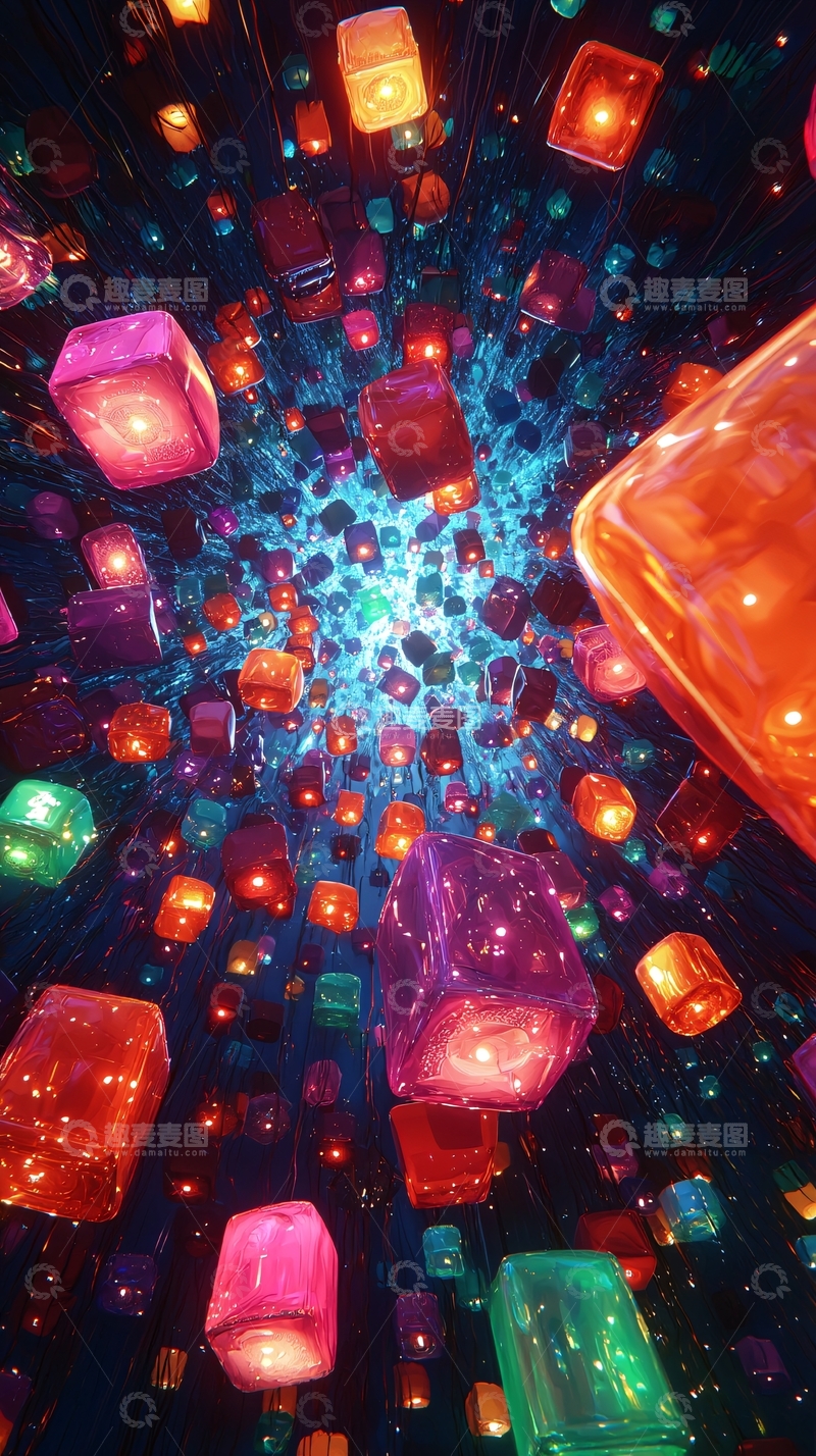 高清大图下载【趣麦麦图】彩色立方体灯笼漩涡