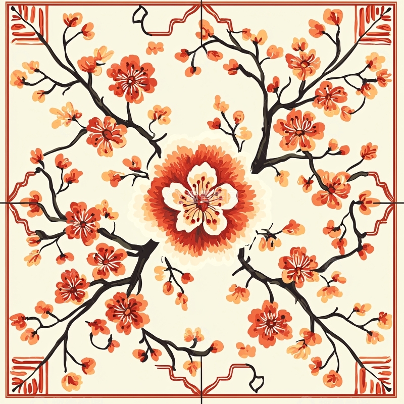 高清大图下载【趣麦麦图】对称花卉瓷砖图案
