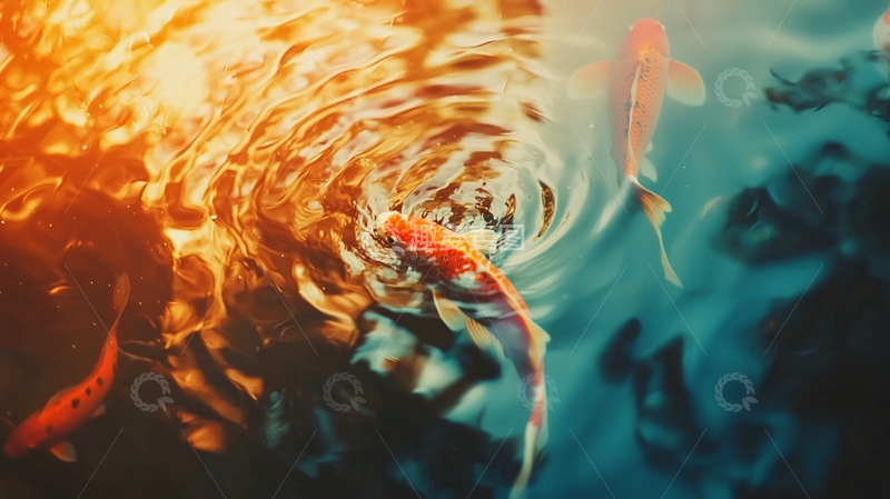 高清大图下载【趣麦麦图】水中涟漪金鱼嬉戏