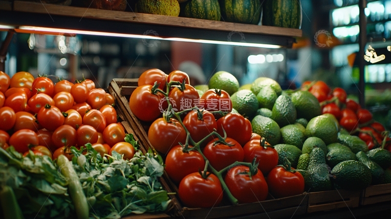 高清大图下载【趣麦麦图】超市货架上的西红柿和鳄梨