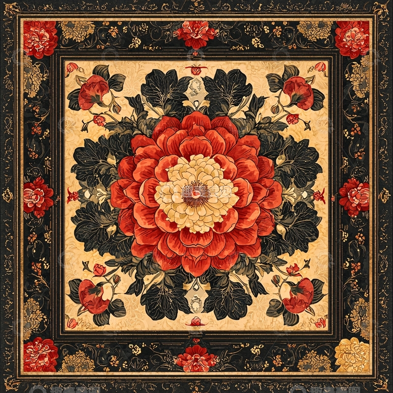 高清大图下载【趣麦麦图】红色花朵圆形对称图案