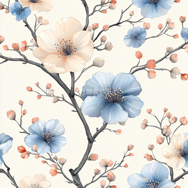 高清大图下载【趣麦麦图】淡雅水彩花卉枝条