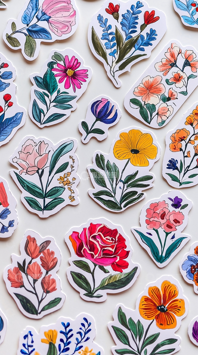 高清大图下载【趣麦麦图】手绘水彩花卉贴纸