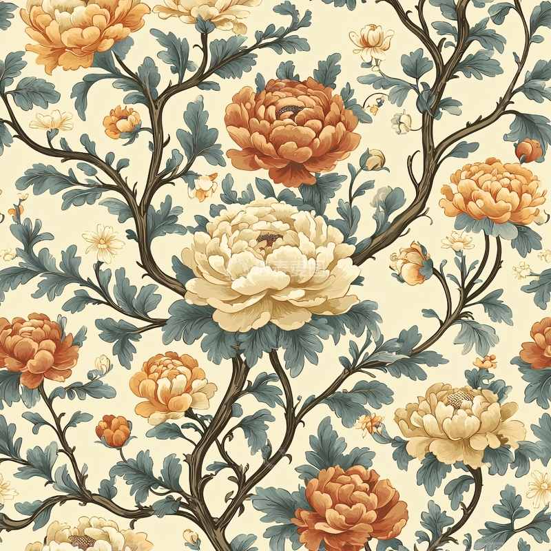 高清大图下载【趣麦麦图】-淡雅花卉图案壁纸