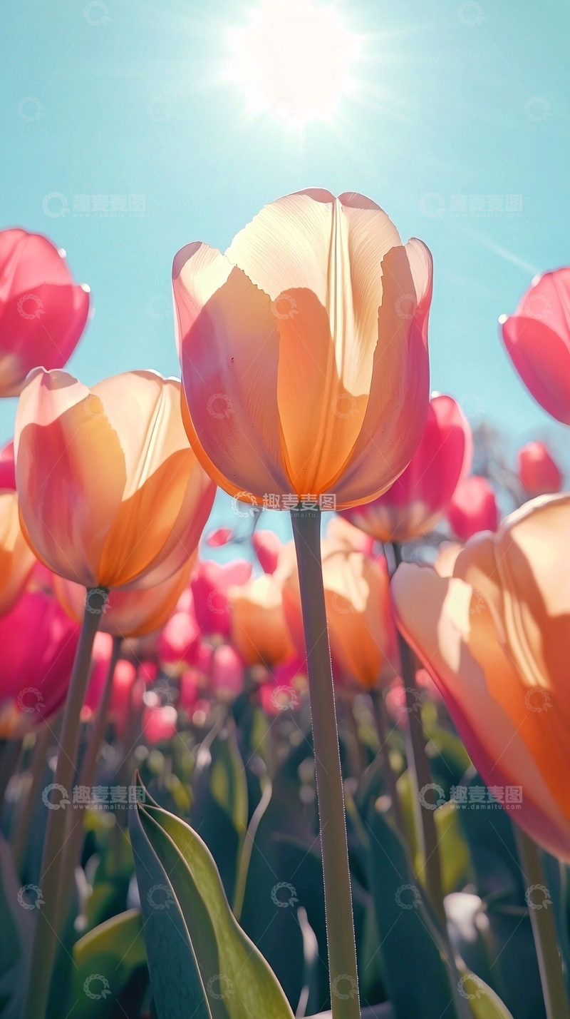 高清大图下载【趣麦麦图】阳光下盛开的郁金香花田