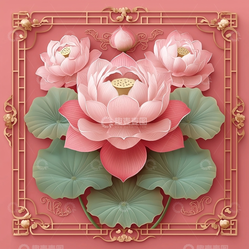 高清大图下载【趣麦麦图】粉色莲花装饰画