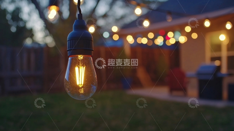 高清大图下载【趣麦麦图】庭院灯串夜景