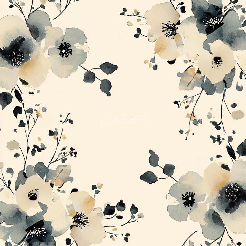 高清大图下载【趣麦麦图】水墨花卉边框