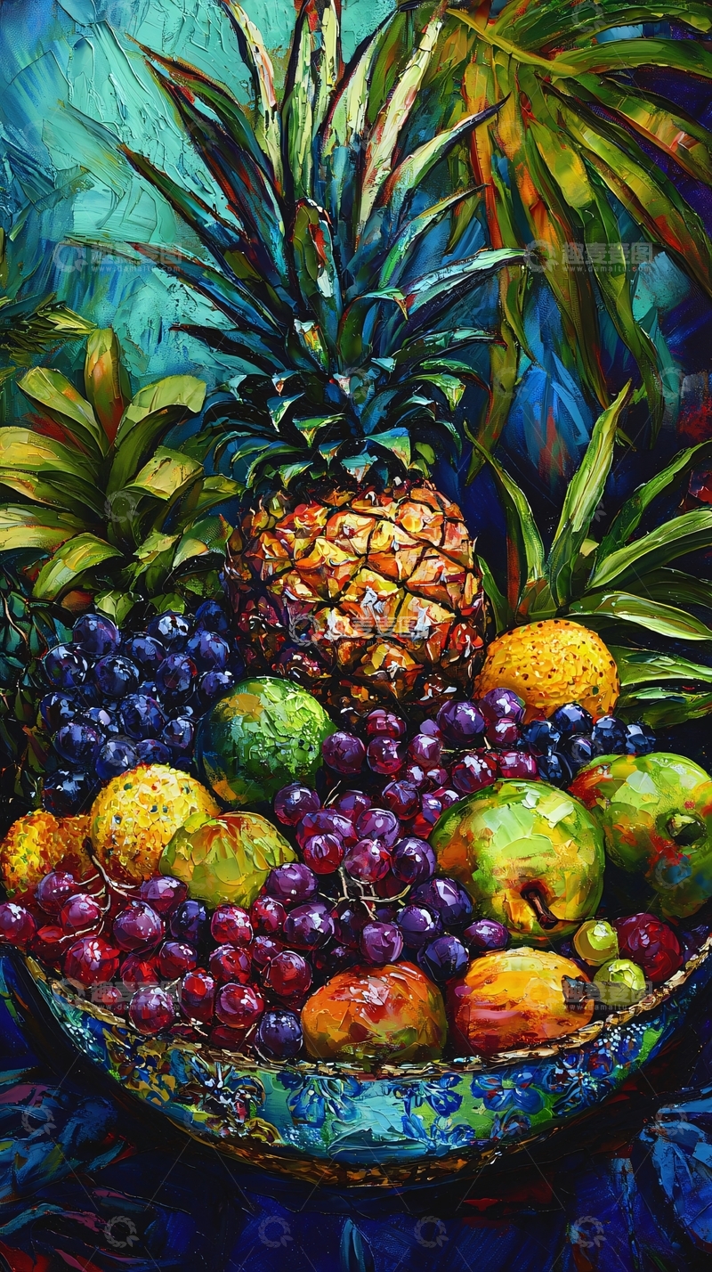高清大图下载【趣麦麦图】热带水果静物油画