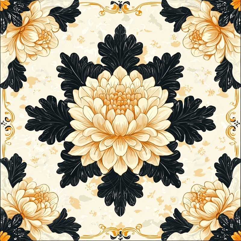 黄色菊花黑色叶子花纹