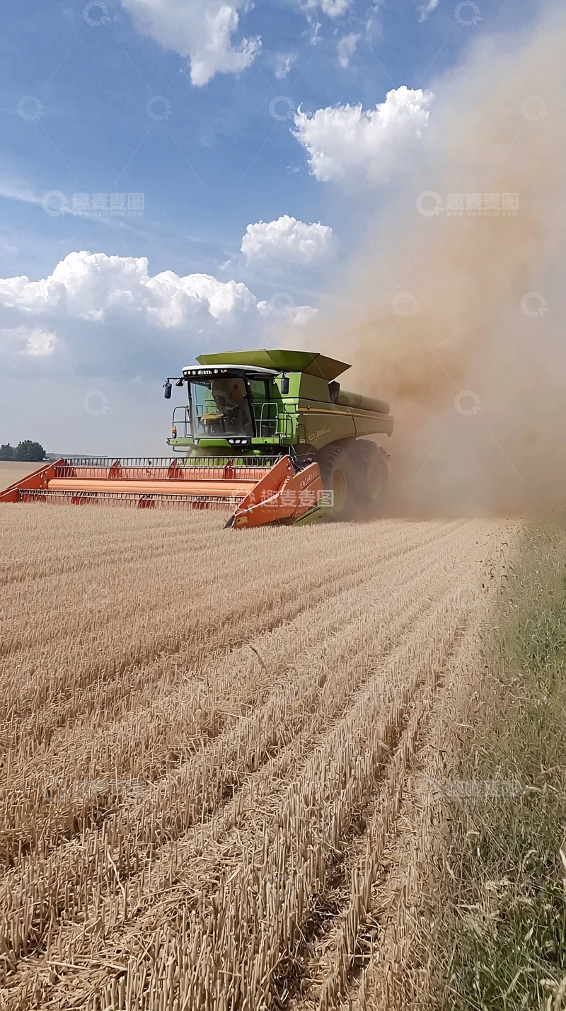 高清大图下载【趣麦麦图】收割机在麦田里作业