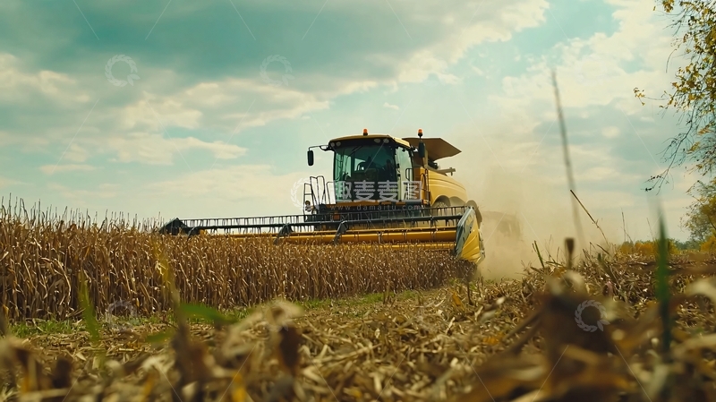 高清大图下载【趣麦麦图】收割机在玉米地里作业