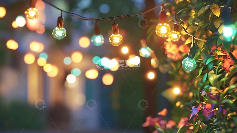 高清大图下载【趣麦麦图】户外彩色串灯夜景