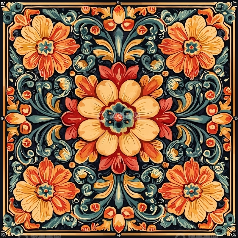 高清大图下载【趣麦麦图】巴洛克风格花卉图案