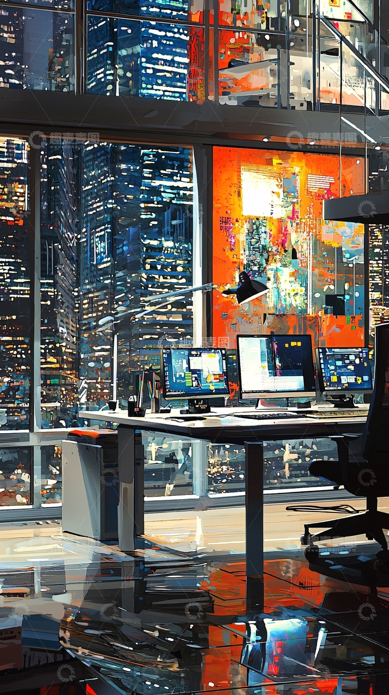 高清大图下载【趣麦麦图】夜景都市办公室