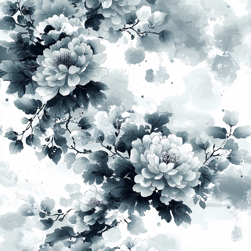 高清大图下载【趣麦麦图】水墨风牡丹花卉