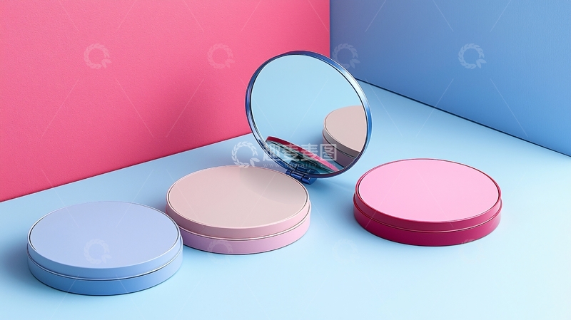 高清大图下载【趣麦麦图】粉色蓝色背景化妆镜