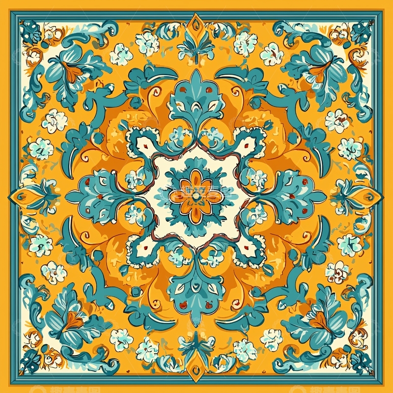 高清大图下载【趣麦麦图】复杂花纹的黄色方巾