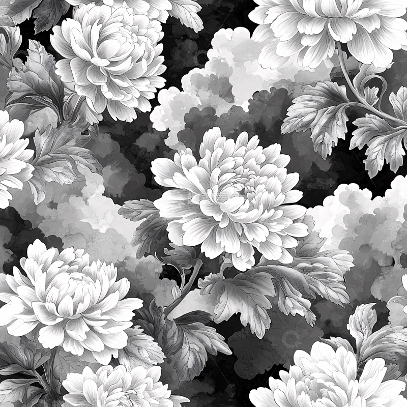 高清大图下载【趣麦麦图】黑白牡丹花卉图