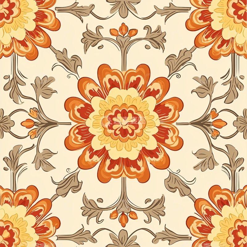 高清大图下载【趣麦麦图】对称花卉图案