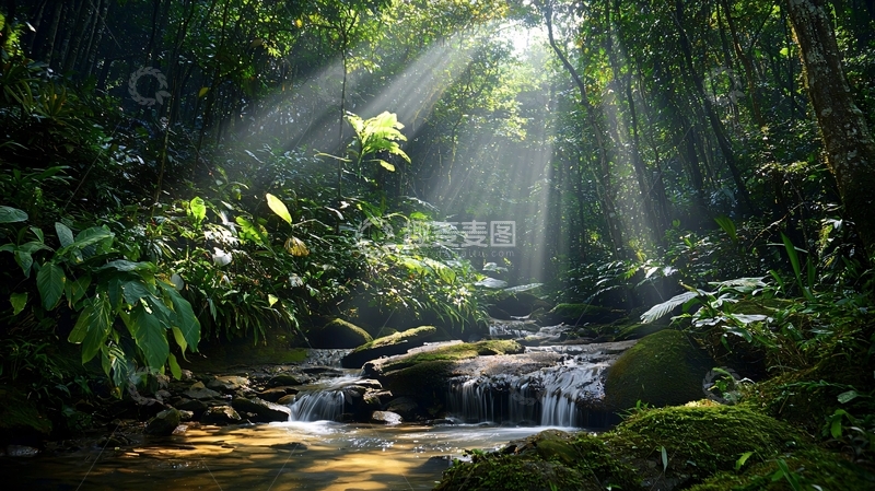 高清大图下载【趣麦麦图】阳光透过雨林