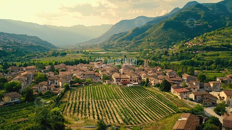 高清大图下载【趣麦麦图】山谷小镇全景