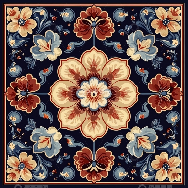 高清大图下载【趣麦麦图】装饰性花卉图案方巾