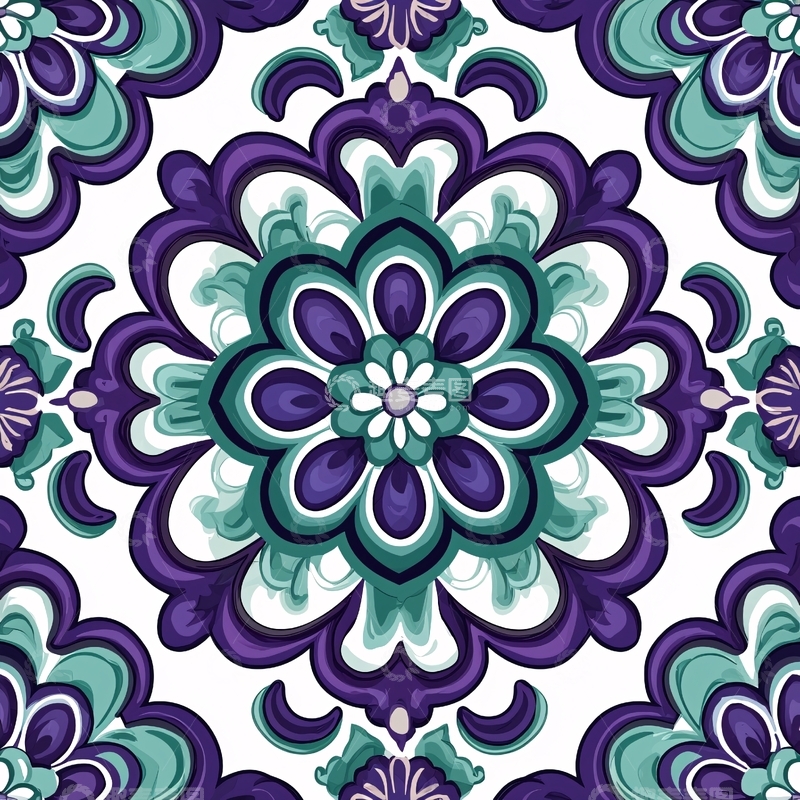 高清大图下载【趣麦麦图】紫色和蓝绿色的花卉图案