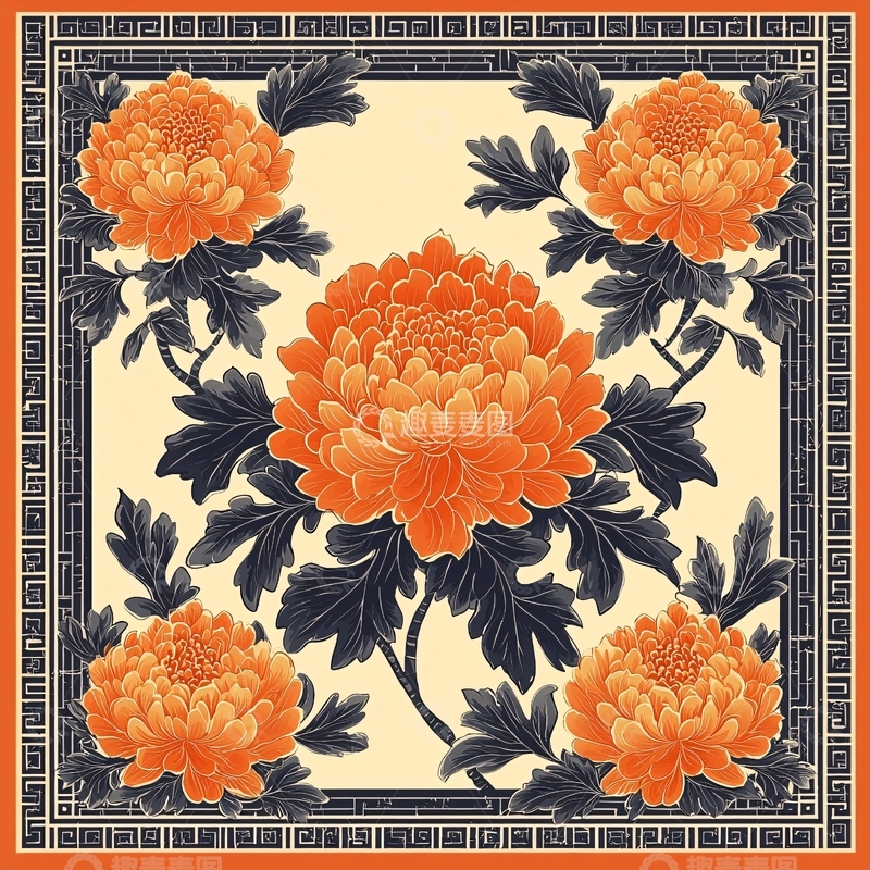 高清大图下载【趣麦麦图】橙色菊花图案背景