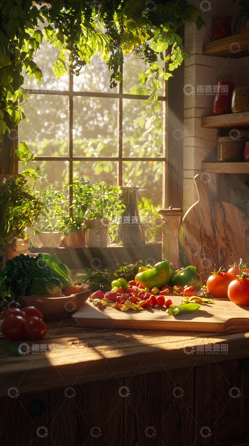 高清大图下载【趣麦麦图】阳光洒进乡村厨房