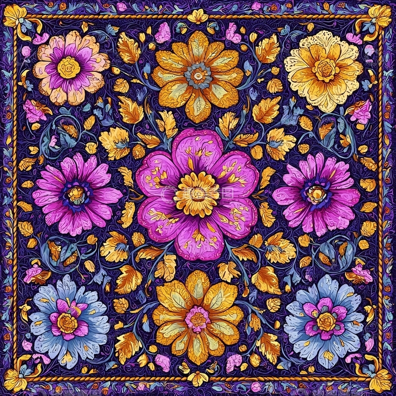 高清大图下载【趣麦麦图】绚丽花卉对称排布图案