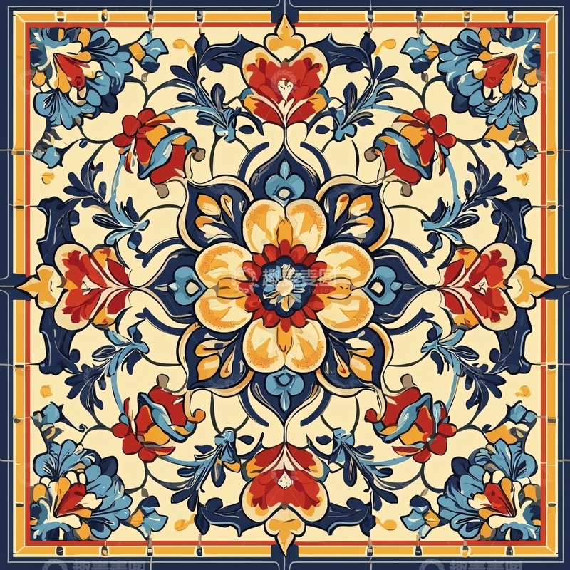 高清大图下载【趣麦麦图】华丽花卉瓷砖图案