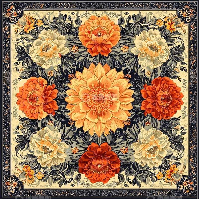 高清大图下载【趣麦麦图】对称花卉图案