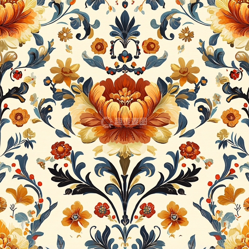 高清大图下载【趣麦麦图】复古花卉图案壁纸